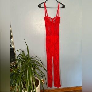 Matte Brand ‘Siren’ Red lace romantic jumpsuit size large feminine sexy